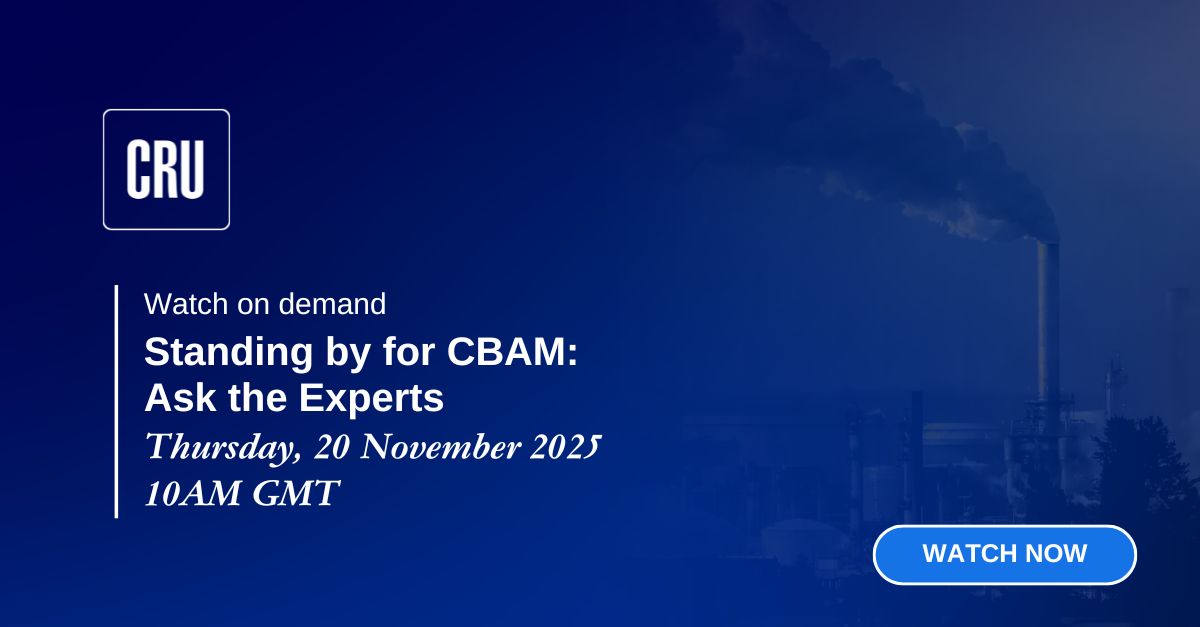 Webinar title image stating 'Standing by for Carbon Border Adjustment Mechanism (CBAM): Ask the experts' with the time/date of ' Thursday, 20th November 2025. 10am GMT'