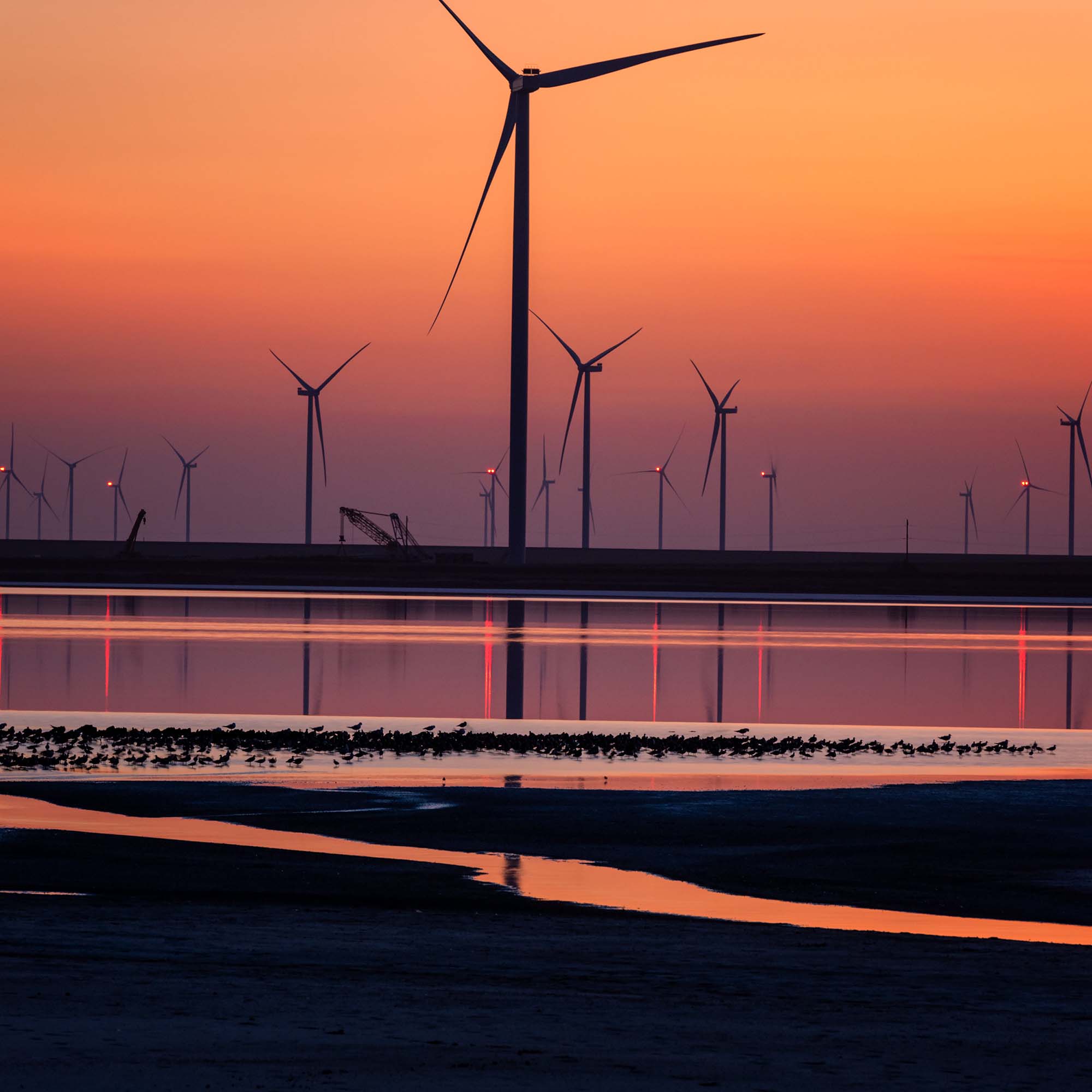Solar panels and wind turbines in a landscape, illustrating the shift towards sustainable power systems and emission pathways.
