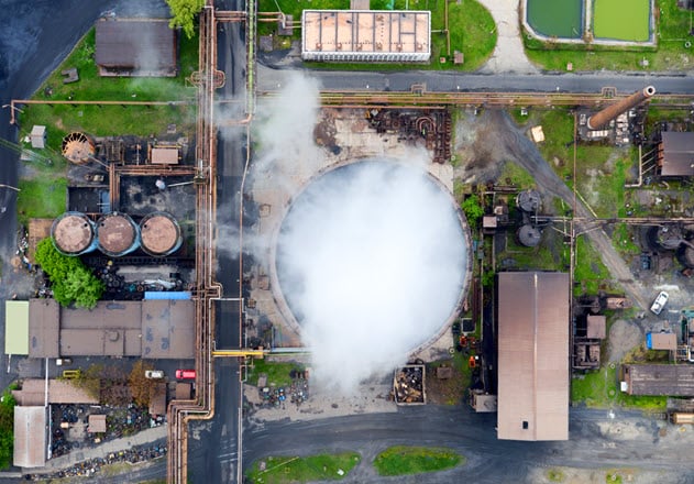 Budapest aerial view of a steel factory