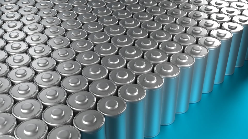 Numerous lithium batteries with a blue foreground