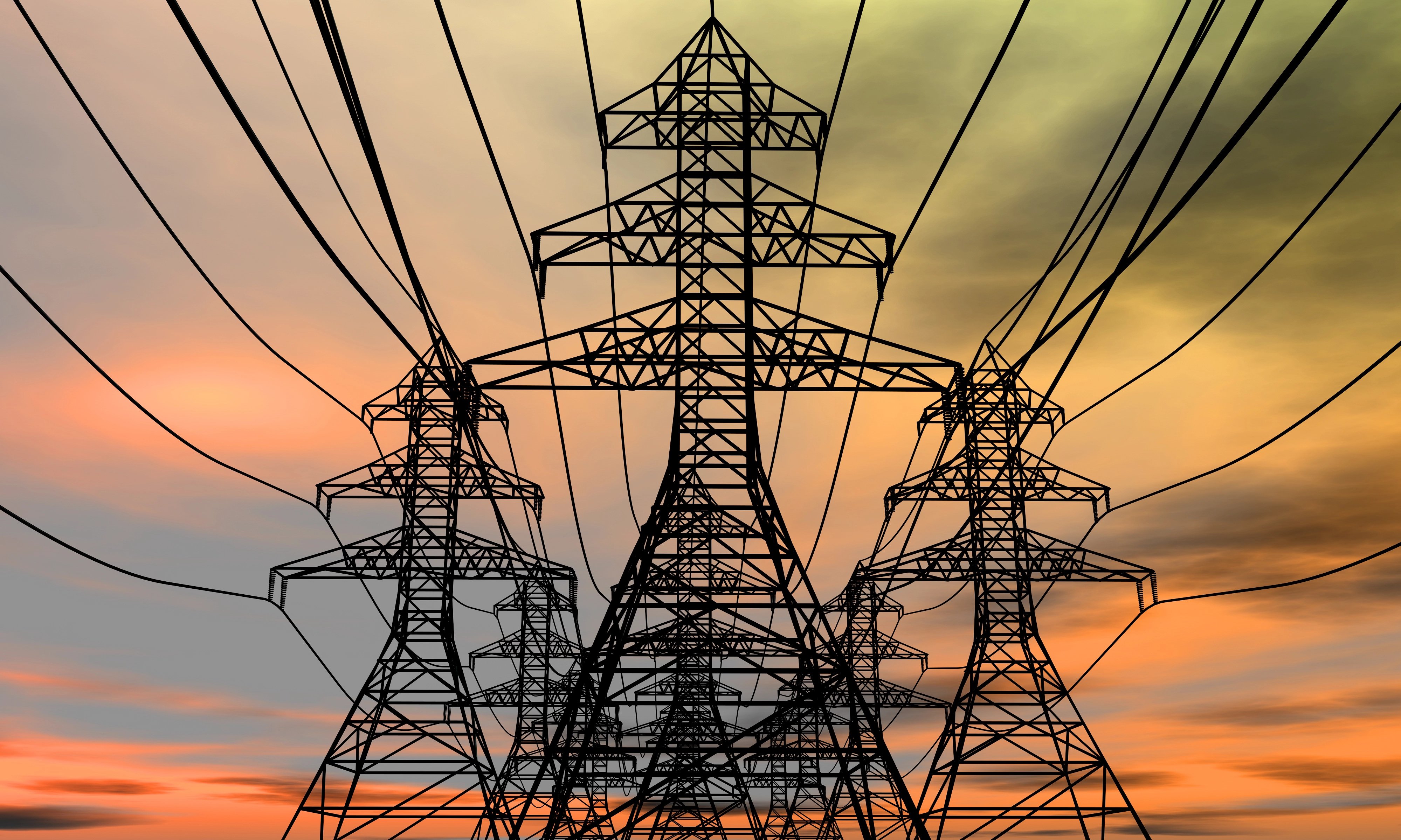 Energy towers on an electric sky background