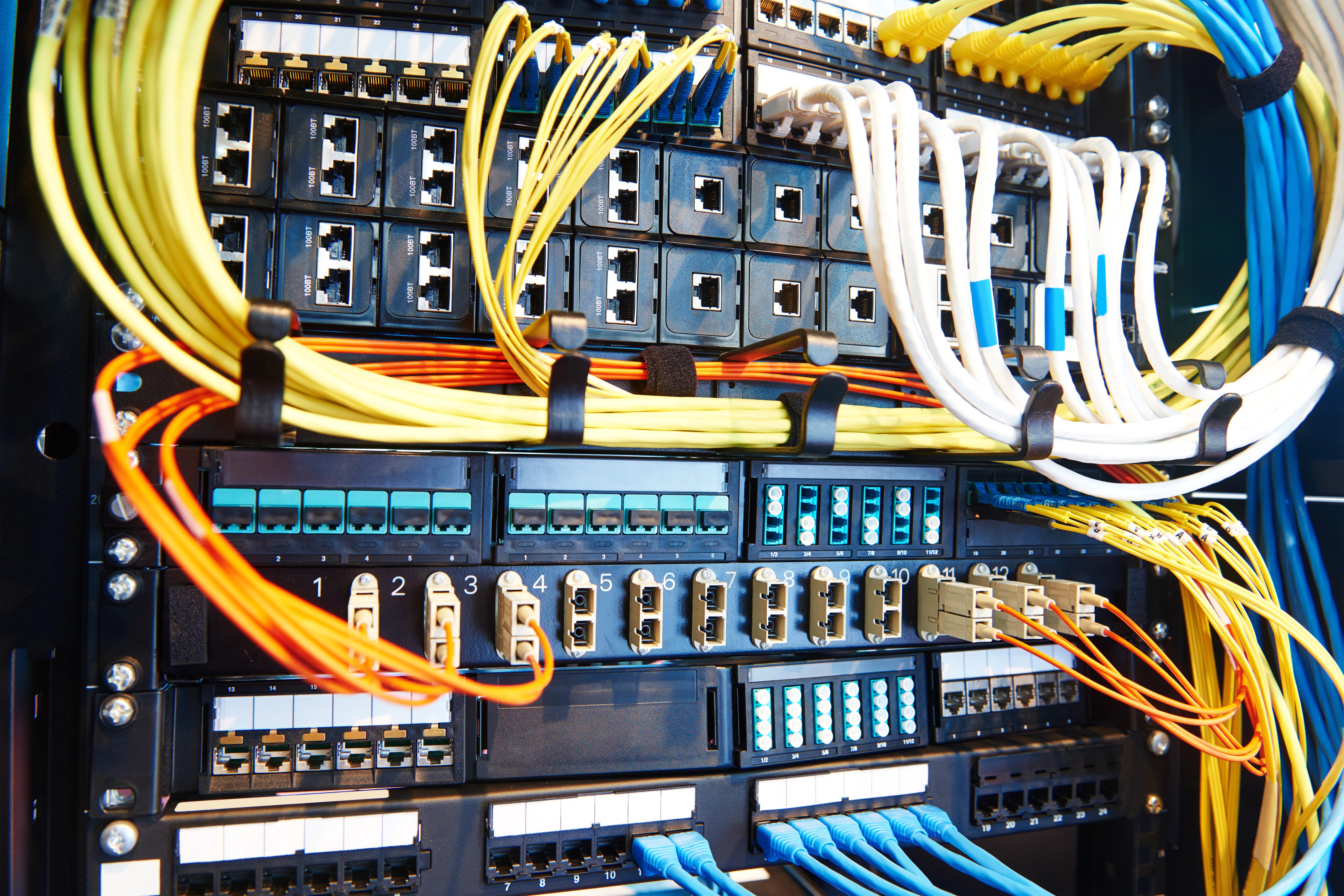 Optical fiber cables in server room