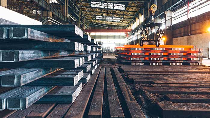 Image of steel beams in warehouse