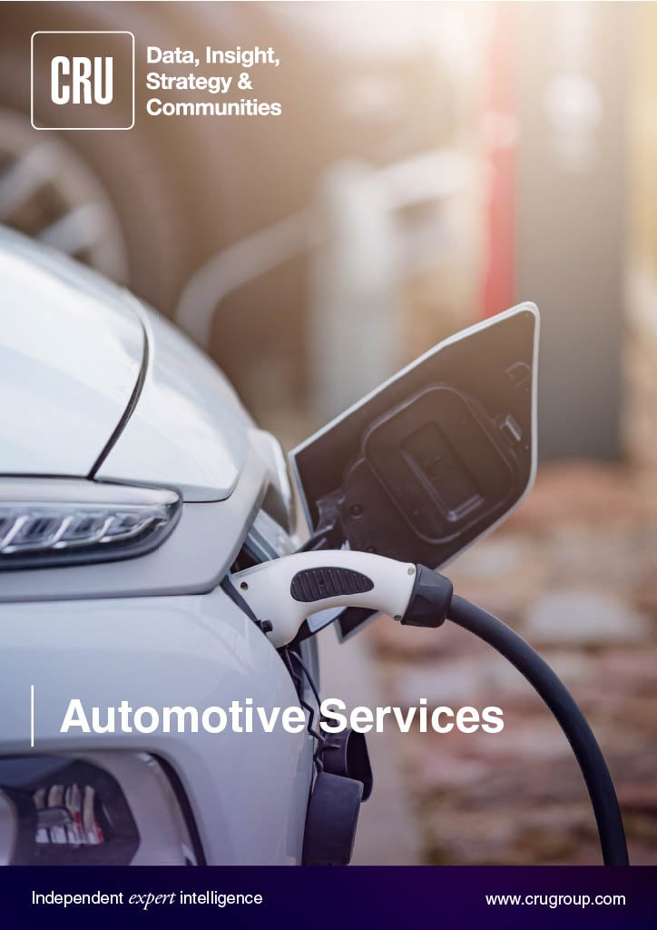 The cover page of the automotive services brochure with an image of an electric vehicle at the charging port