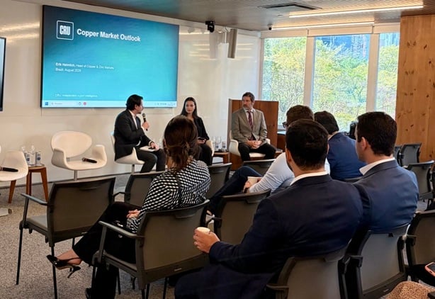 CRU analysts discussing Brazil’s copper and cable market at a roadshow event 