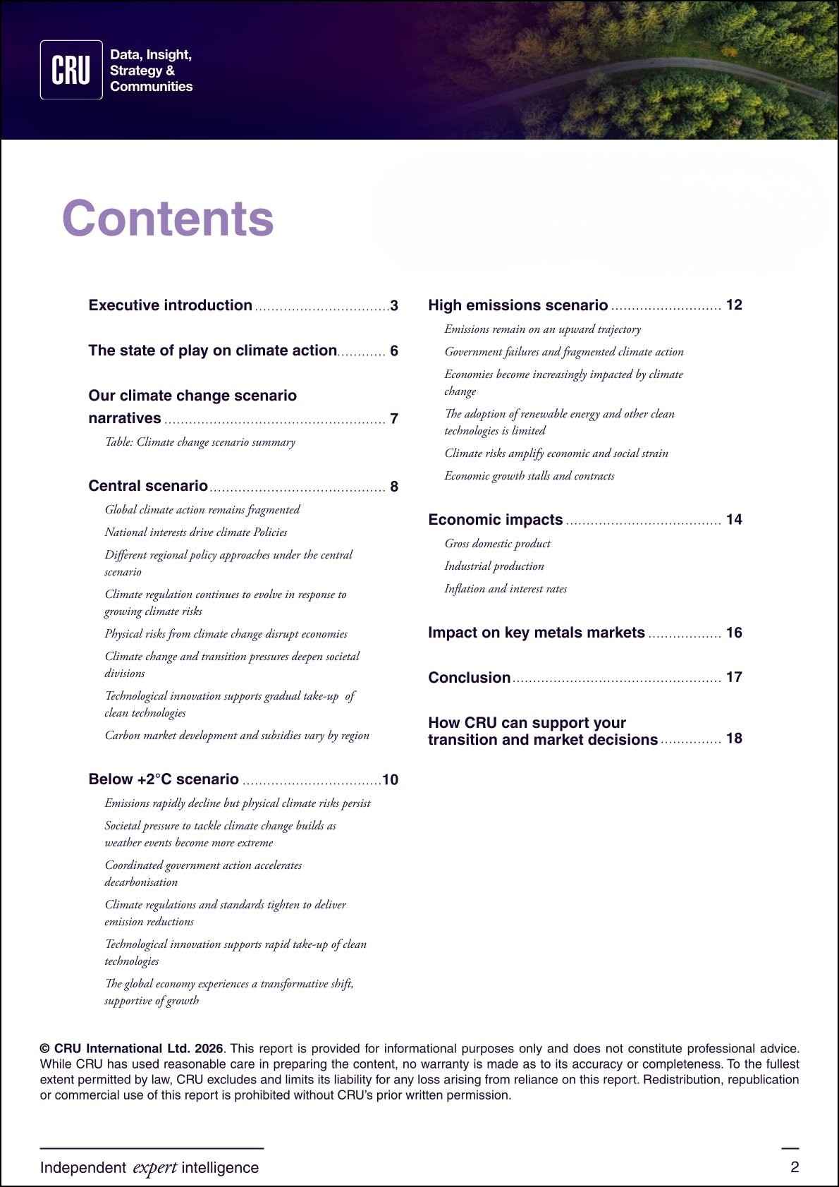 Climate Change Scenarios Report content page