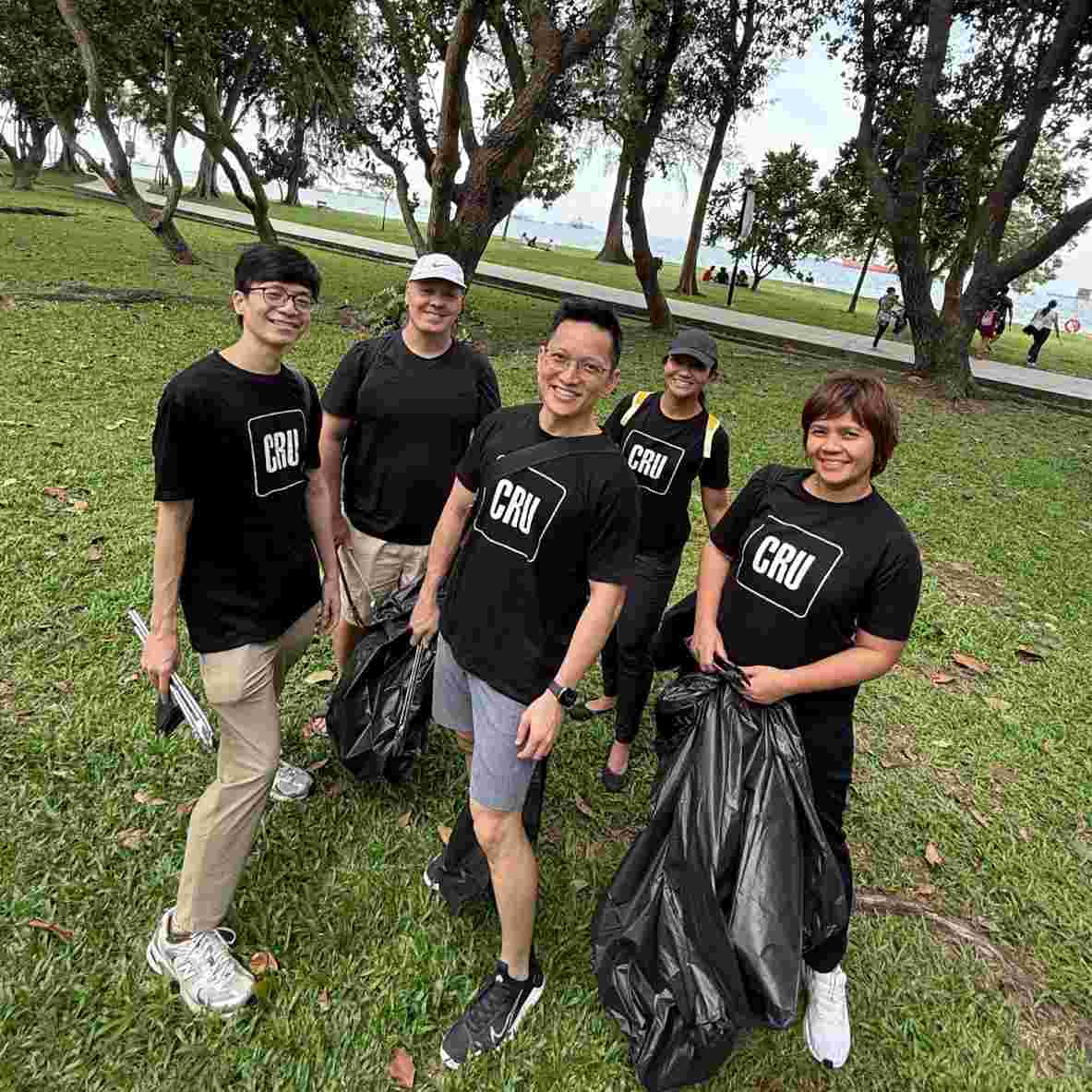 CRU Singapore Office team members at the East Coast Park ready to Join Beach Clean-Up