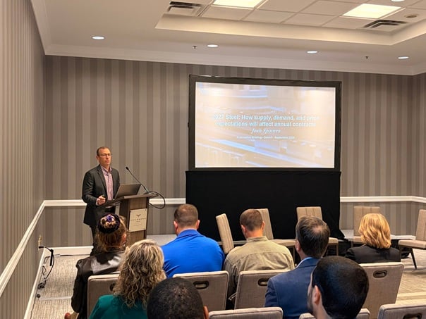 CRU Steel expert Josh Spoores giving presentation at the Automotive Briefing