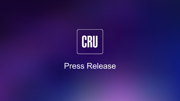 CRU logo and the phrase 'press release' on a gradient aubergine colour background