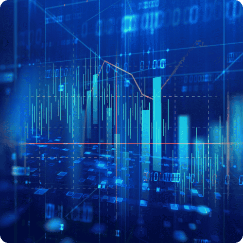 Blue data image with graph lines and numbers representing forecasts, comparisons and analysis for CRU's Energy Storage Technology and Cost Service